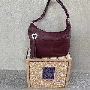 Brighton Barbados Ziptop Leather Hobo Shoulder Handbag in Wine
